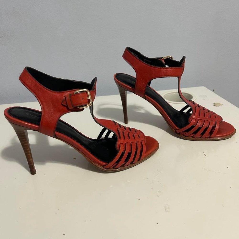 Coach Red Leather High Heel Sandals